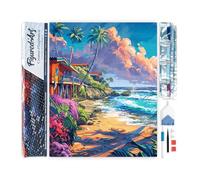 Figured’Art Diamond Painting Broderie Diamant 40x50cm Toile Entière Roulée avec Strass Perles Carrés - Maisons en bord de plage - Kit Complet 5D DIY Activité Manuelle Loisirs Créatifs Adultes