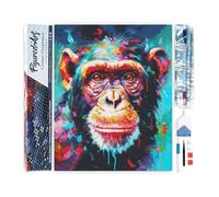 Figured’Art Diamond Painting Broderie Diamant 40x50cm Toile Entière Roulée avec Strass Perles Carrés - Chimpanzé Coloré Abstrait - Kit Complet 5D DIY Activité Manuelle Loisirs Créatifs Adultes