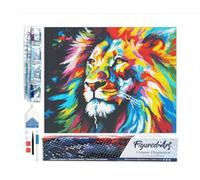 Figured’Art Diamond Painting Broderie Diamant 40x50cm Toile Entière Roulée avec Strass Perles Carrés - Lion Coloré Abstrait - Kit Complet 5D DIY Activité Manuelle Loisirs Créatifs Adultes