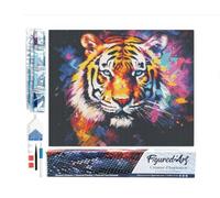 Figured’Art Diamond Painting Broderie Diamant 40x50cm Toile Entière Roulée avec Strass Perles Carrés - Tigre Coloré Abstrait - Kit Complet 5D DIY Activité Manuelle Loisirs Créatifs Adultes