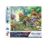 Figured’Art Diamond Painting Broderie Diamant 40x50cm Toile Entière Roulée avec Strass Perles Carrés - Vélos et Fleurs - Kit Complet 5D DIY Activité Manuelle Loisirs Créatifs Adultes