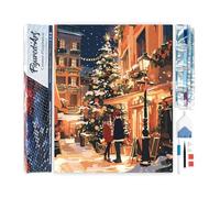 Figured’Art Diamond Painting Broderie Diamant 40x50cm Toile Entière Roulée avec Strass Perles Carrés - Couple en Ville à Noël - Kit Complet 5D DIY Activité Manuelle Loisirs Créatifs Adultes