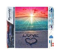 Figured’Art Diamond Painting Broderie Diamant 40x50cm Toile Entière Roulée avec Strass Perles Carrés - Love sur le sable - Kit Complet Paysage 5D DIY Activité Manuelle Loisirs Créatifs Adultes