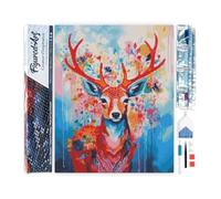 Figured’Art Diamond Painting Broderie Diamant 40x50cm Toile Entière Roulée avec Strass Perles Carrés - Cerf coloré en fleurs - Kit Complet 5D DIY Activité Manuelle Loisirs Créatifs Adultes
