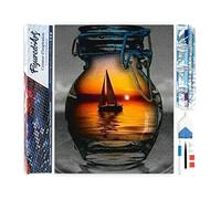 Figured’Art Diamond Painting Broderie Diamant 40x50cm Toile Entière Roulée avec Strass Perles Carrés - Pot et Voilier - Kit Complet Paysage 5D DIY Activité Manuelle Loisirs Créatifs Adultes