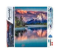 Figured’Art Diamond Painting Broderie Diamant 40x50cm Toile Entière Roulée avec Strass Perles Carrés - Paysage de Montagne et Lac - Kit Complet 5D DIY Activité Manuelle Loisirs Créatifs Adultes