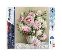 Figured’Art Diamond Painting Broderie Diamant 40x50cm Toile Entière Roulée avec Strass Perles Carrés - Bouquet de Pivoines - Kit Complet 5D DIY Activité Manuelle Loisirs Créatifs Adultes