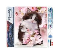 Figured’Art Diamond Painting Broderie Diamant 40x50cm Toile Entière Roulée avec Strass Perles Carrés - Chat et Fleurs - Kit Complet 5D DIY Activité Manuelle Loisirs Créatifs Adultes