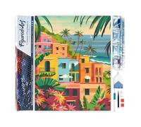 Figured’Art Diamond Painting Broderie Diamant 40x50cm Toile Entière Roulée avec Strass Perles Carrés - Ville côtière marocaine - Kit Complet 5D DIY Activité Manuelle Loisirs Créatifs Adultes