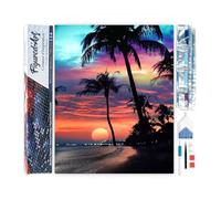 Figured’Art Diamond Painting Broderie Diamant 40x50cm Toile Entière Roulée avec Strass Perles Carrés - Coucher de soleil sur une île paradisiaque - Kit Complet 5D DIY Loisirs Créatifs Adultes