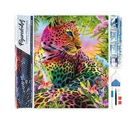 Figured’Art Diamond Painting Broderie Diamant 40x50cm Toile Entière Roulée avec Strass Perles Carrés - Léopard coloré - Kit Complet Animaux 5D DIY Activité Manuelle Loisirs Créatifs Adultes