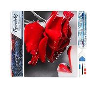 Figured’Art Diamond Painting Broderie Diamant 40x50cm Toile Entière Roulée avec Strass Perles Carrés - Bouche et Rose rouge - Kit Complet 5D DIY Activité Manuelle Loisirs Créatifs Adultes
