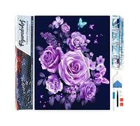 Figured’Art Diamond Painting Broderie Diamant 40x50cm Toile Entière Roulée avec Strass Perles Carrés - Fleurs et Papillons en Violet - Kit Complet 5D DIY Activité Manuelle Loisirs Créatifs Adultes