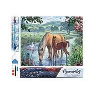 Figured’Art Diamond Painting Broderie Diamant 40x50cm Toile Entière Roulée avec Strass Perles Carrés - Chevaux et Ruisseau - Kit Complet Cheval 5D DIY Activité Manuelle Loisirs Créatifs Adultes
