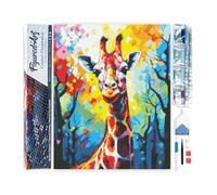 Figured’Art Diamond Painting Broderie Diamant 40x50cm Toile Entière Roulée avec Strass Perles Carrés - Girafe Colorée Abstraite - Kit Complet 5D DIY Activité Manuelle Loisirs Créatifs Adultes