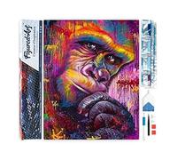 Figured’Art Diamond Painting Broderie Diamant 40x50cm Toile Entière Roulée avec Strass Perles Carrés - King Kong coloré - Kit Complet Animaux 5D DIY Activité Manuelle Loisirs Créatifs Adultes