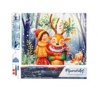 Figured’Art Diamond Painting Broderie Diamant 40x50cm Toile Entière Roulée avec Strass Perles Carrés - Amis de la Forêt de Noël - Kit Complet 5D DIY Activité Manuelle Loisirs Créatifs Adultes