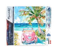 Figured’Art Diamond Painting Broderie Diamant 40x50cm Toile Entière Roulée avec Strass Perles Carrés - Voiture rose près de la mer - Kit Complet 5D DIY Activité Manuelle Loisirs Créatifs Adultes