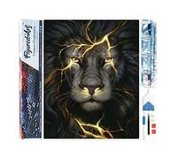 Figured’Art Diamond Painting Broderie Diamant 40x50cm Toile Entière Roulée avec Strass Perles Carrés - Lion Eclair - Kit Complet Animaux 5D DIY Activité Manuelle Loisirs Créatifs Adultes