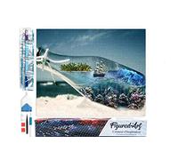 Figured’Art Diamond Painting Broderie Diamant 40x50cm Toile Entière Roulée avec Strass Perles Carrés - Bouteille de Mer - Kit Complet Paysage 5D DIY Activité Manuelle Loisirs Créatifs Adultes