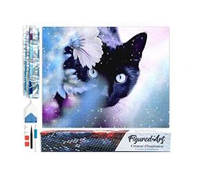 Figured’Art Diamond Painting Broderie Diamant 40x50cm Toile Entière Roulée avec Strass Perles Carrés - Chat et Fleur - Kit Complet Animaux 5D DIY Activité Manuelle Loisirs Créatifs Adultes