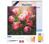 Figured’Art Mini Diamond Painting Broderie Diamant 25x25cm avec Cadre Toile Tendue et Perles Rondes - Belles Tulipes Roses - Kit Complet DIY Activité Manuelle Loisirs Créatifs Adultes