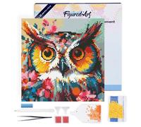 Figured’Art Mini Diamond Painting Broderie Diamant 25x25cm avec Cadre Toile Tendue et Perles Rondes - Hibou Fantaisie et Fleurs - Kit Complet DIY Activité Manuelle Loisirs Créatifs Adultes