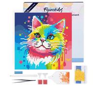 Figured’Art Mini Diamond Painting Broderie Diamant 25x25cm avec Cadre Toile Tendue et Perles Rondes - Chat Abstrait Pop Art - Kit Complet DIY Activité Manuelle Loisirs Créatifs Adultes