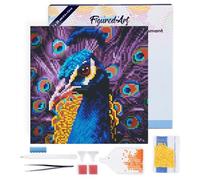Figured’Art Mini Diamond Painting Broderie Diamant 25x25cm avec Cadre Toile Tendue et Perles Rondes - Paon Élégant - Kit Complet DIY Activité Manuelle Loisirs Créatifs Adultes