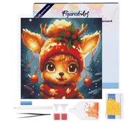 Figured’Art Mini Diamond Painting Broderie Diamant 25x25cm Avec Cadre Toile Tendue et Perles Rondes - Renne Mignon Fantaisie - Kit Complet DIY Activité Manuelle Loisirs Créatifs Adultes