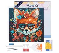 Figured’Art Mini Diamond Painting Broderie Diamant 25x25cm avec Cadre Toile Tendue et Perles Rondes - Renard Fantaisie et Fleurs - Kit Complet DIY Activité Manuelle Loisirs Créatifs Adultes
