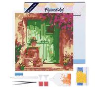 Figured’Art Mini Diamond Painting Broderie Diamant 25x25cm avec Cadre Toile Tendue et Perles Rondes - Entrée fleurie - Kit Complet DIY Activité Manuelle Loisirs Créatifs Adultes