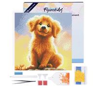 Figured’Art Mini Diamond Painting Broderie Diamant 25x25cm avec Cadre Toile Tendue et Perles Rondes - Adorable Chiot Golden Retriever - Kit Complet DIY Activité Manuelle Loisirs Créatifs Adultes