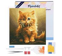 Figured’Art Mini Diamond Painting Broderie Diamant 25x25cm avec Cadre Toile Tendue et Perles Rondes - Mignon Petit Chaton Orange - Kit Complet DIY Activité Manuelle Loisirs Créatifs Adultes