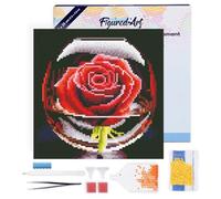 Figured’Art Mini Diamond Painting Broderie Diamant 25x25cm avec Cadre Toile Tendue et Perles Rondes - Rose Rouge dans le Verre - Kit Complet DIY Activité Manuelle Loisirs Créatifs Adultes