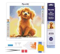 Figured’Art Mini Diamond Painting Broderie Diamant 25x25cm Toile Entière Roulée avec Perles Rondes - Adorable Chiot Golden Retriever - Kit Complet DIY Activité Manuelle Loisirs Créatifs Adultes