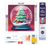 Figured’Art Mini Diamond Painting Broderie Diamant 25x25cm Toile Entière Roulée avec Perles Rondes - Boule à Neige et Sapin de Noël - Kit Complet DIY Activité Manuelle Loisirs Créatifs Adultes