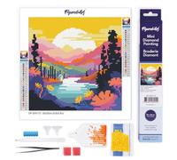 Figured’Art Mini Diamond Painting Broderie Diamant 25x25cm Toile Entière Roulée avec Perles Rondes - Coucher de Soleil Coloré au Bord du Lac - Kit Complet DIY Loisirs Créatifs Adultes