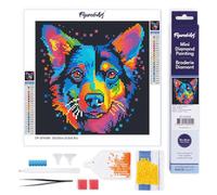 Figured’Art Mini Diamond Painting Broderie Diamant 25x25cm Toile Entière Roulée avec Perles Rondes - Chien Abstrait Pop Art Néon - Kit Complet DIY Activité Manuelle Loisirs Créatifs Adultes