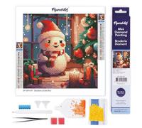 Figured’Art Mini Diamond Painting Broderie Diamant 25x25cm Toile Entière Roulée avec Perles Rondes - Joyeux Bonhomme de Neige dans la Chambre - Kit Complet DIY Loisirs Créatifs Adultes