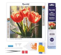 Figured’Art Mini Diamond Painting Broderie Diamant 25x25cm Toile Entière Roulée avec Perles Rondes - Tulipes Pêche - Kit Complet DIY Activité Manuelle Loisirs Créatifs Adultes