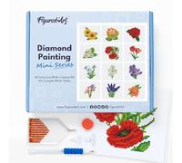 Figured’Art Mini Série Diamond Painting - Coffret Premium 12 toiles de 15x18cm Fleurs - Broderie Diamant avec Strass Carrés - Kit Complet 5D DIY Activité Manuelle Loisirs Créatifs Adultes