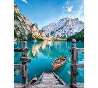 Figured'Art Broderie Point de Croix Kit Complet Estampé 32x40cm - Barque sur un Lac de Montagne - Toile Aida 11 CT - Parfait pour Adultes et Débutantes