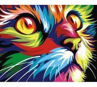Figured'Art Broderie Point de Croix Kit Complet Estampé 32x40cm - Chat Pop Art - Toile Aida 11 CT - Parfait pour Adultes et Débutantes