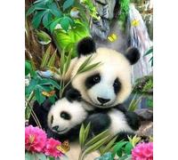Figured'Art Broderie Point de Croix Kit Complet Estampé 32x40cm - Famille de Pandas - Toile Aida 11 CT - Parfait pour Adultes et Débutantes