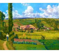 Figured'Art Broderie Point de Croix Kit Complet Estampé 32x40cm - Paysage aux Pâtis - Camille Pissarro - Toile Aida 11 CT - Parfait pour Adultes et Débutantes
