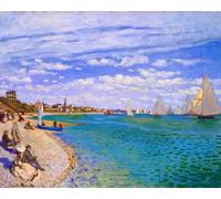 Figured'Art Broderie Point de Croix Kit Complet Estampé 32x40cm - Régates à Sainte-Adresse - Monet - Toile Aida 11 CT - Parfait pour Adultes et Débutantes