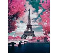 Figured'Art Broderie Point de Croix Kit Complet Estampé 32x40cm - Tour Eiffel en Fleurs - Toile Aida 11 CT - Parfait pour Adultes et Débutantes