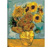 Figured'Art Broderie Point de Croix Kit Complet Estampé 32x40cm - Van Gogh Tournesols - Toile Aida 11 CT - Parfait pour Adultes et Débutantes