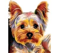 Figured'Art Broderie Point de Croix Kit Complet Estampé 32x40cm - Yorkshire Terrier - Toile Aida 11 CT - Parfait pour Adultes et Débutantes